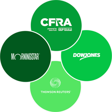 bubbles with Dow Jones, CFRA, Morningstar, and Thomas Reuters